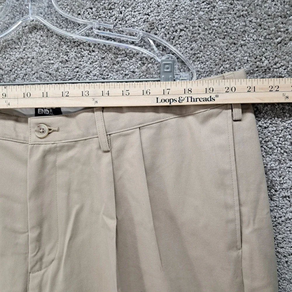 Lands End Mens 42 Traditional Fit Pleated Chino Pants Khaki Tan Cotton